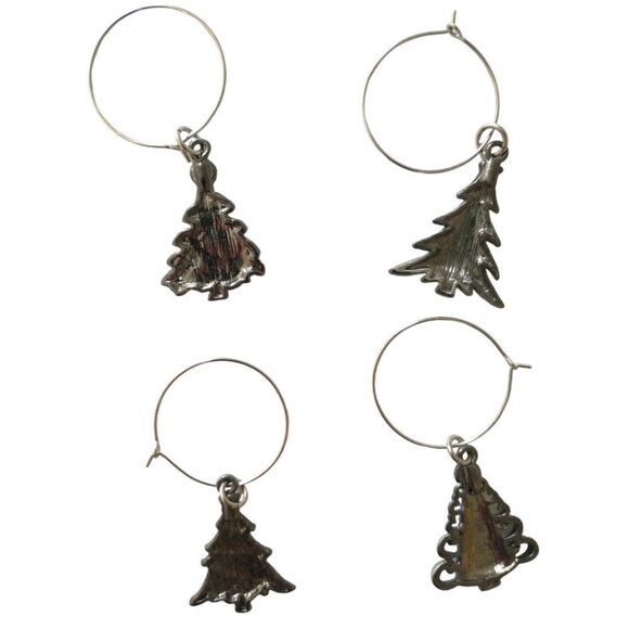 Christmas Tree Wine Glass Markers Charms Set Of 6 Rhinestones Enameled Metal.  - Picture 7 of 14